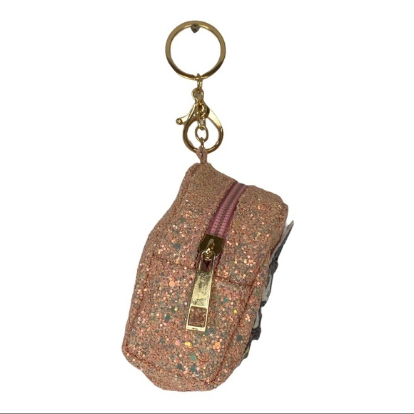 GLITTER UNICORN MINI BACKPACK COIN PURSE CHARM KEYCHAIN PINK - Picture 3 of 5